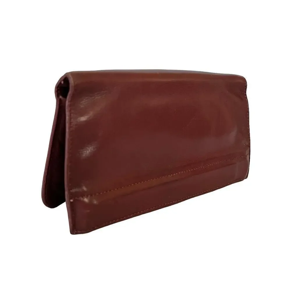 Vintage Bosca Burgundy Full-Grain Leather Foldover Clutch Purse Wallet